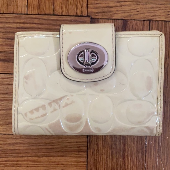 Coach yellow flap wallet w/ stains - Picture 2 of 11
